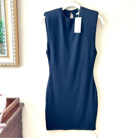 Reformation Black Rumi Sleeveless Mini Dress Padded Shoulders Size XS New - Picture 2 of 15